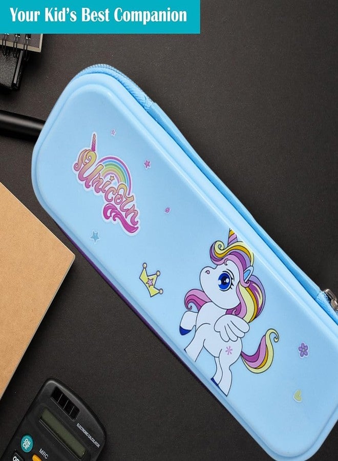 PARTEET Unicorn Printed Pouch with Pen & Pencil Holder and Zipper Closer,Waterproof Soft Travel Pouch for Kids (Multicolor) (Blue) - Image 5
